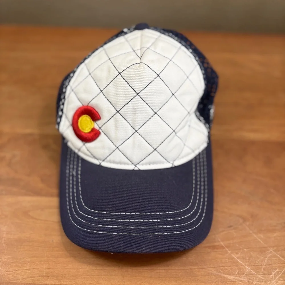 Colorado White Quilted Mesh Back Adjustable Trucker Unisex Hat with C Logo